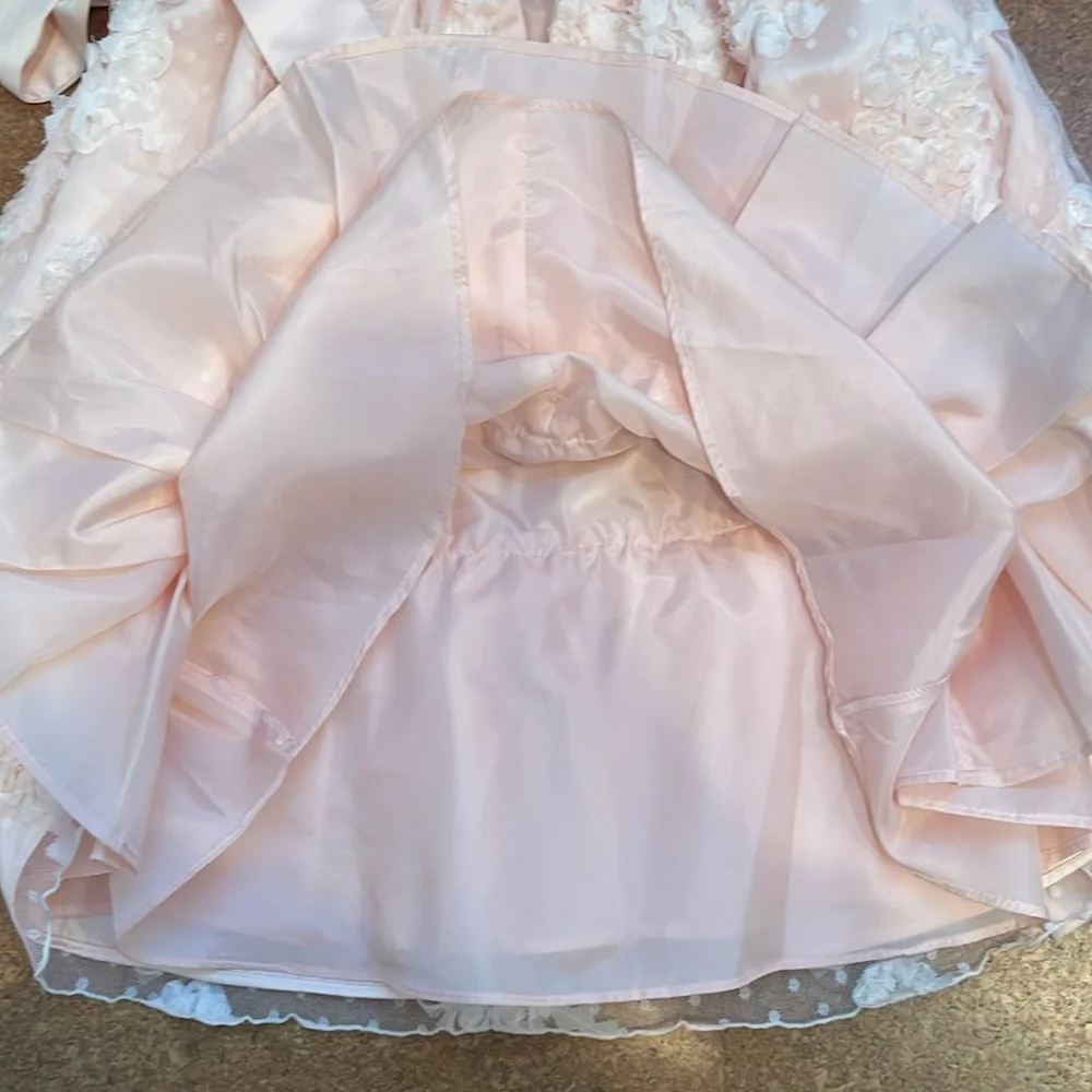 Bonnie Jean Girls Lace Floral Pink Satin Dress, Size 6, EUC, Flower Girl Dress